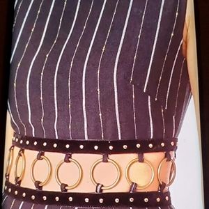 ISLA BLK AND GOLD LINEN DRESS WITH CUTOUTS SZLG RETAILS 199